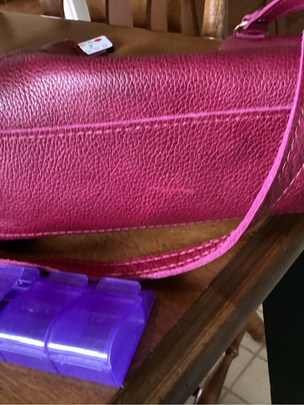 Portland Leather Magenta Pebbled Leather Shoulder Bag - Picture 3 of 3